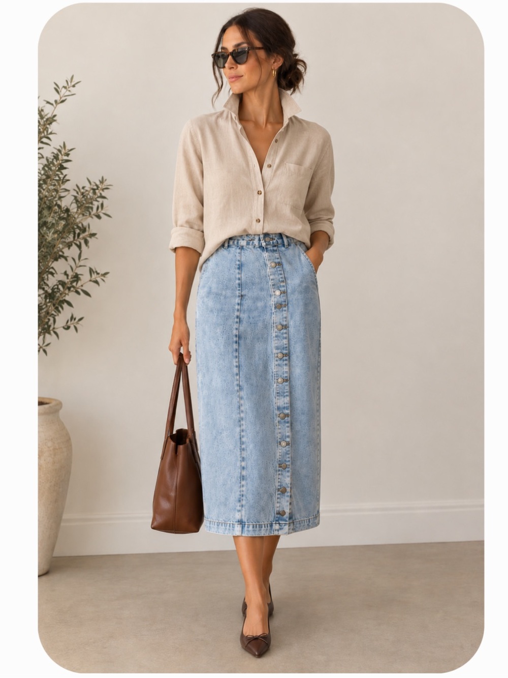 Women's Casual High Waisted Solid Button Up Denim Jean Skirt